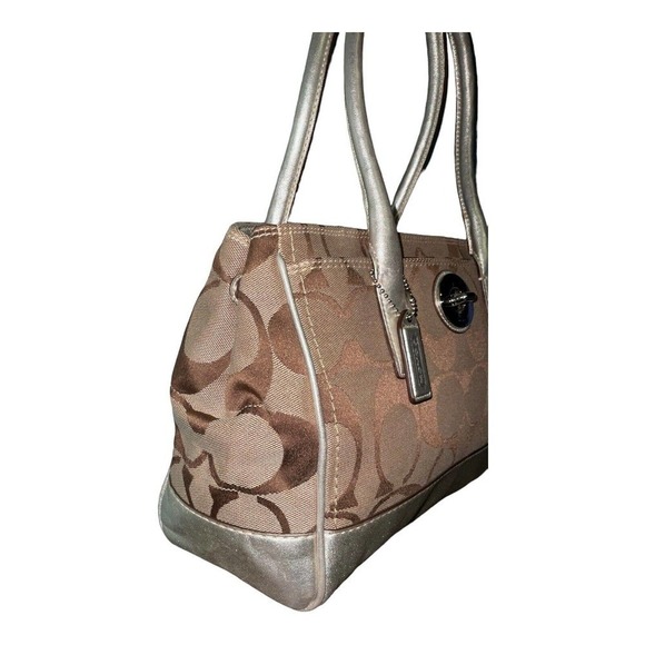 Coach Signature Hampton Madeline Handbag #A0873-11557 Khaki Silver Purse - Picture 3 of 16